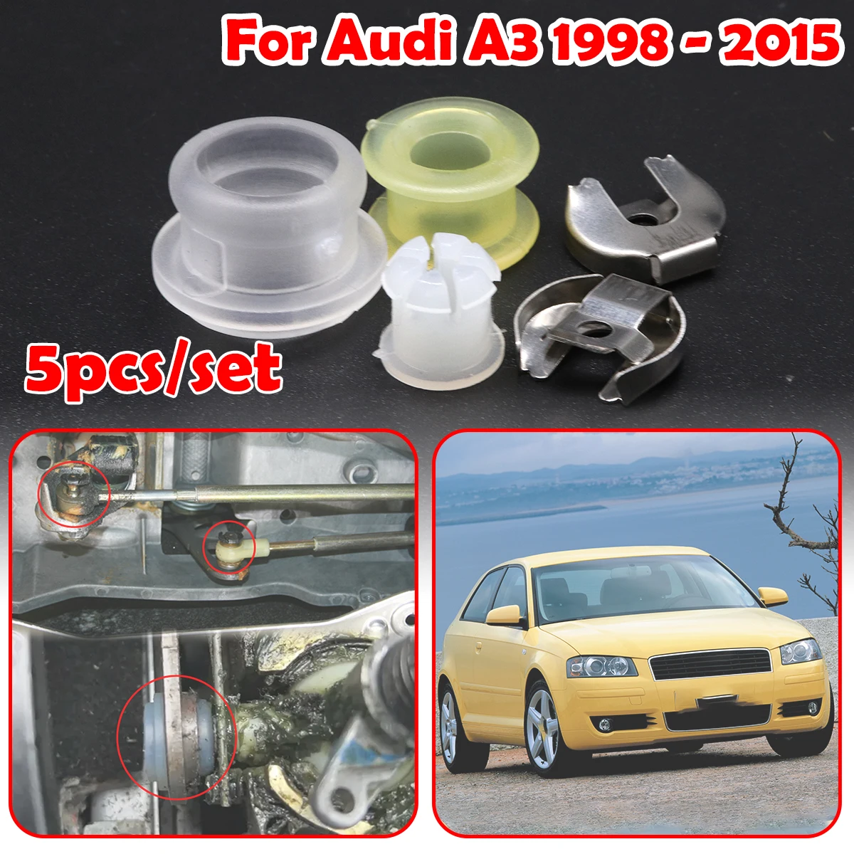 

5pcs/set Gear Shift Lever Cable Bushing Gearbox Selector End Linkage Rubber Sleeve Repair Kit For Audi A3 1998 1999 2000 - 2015