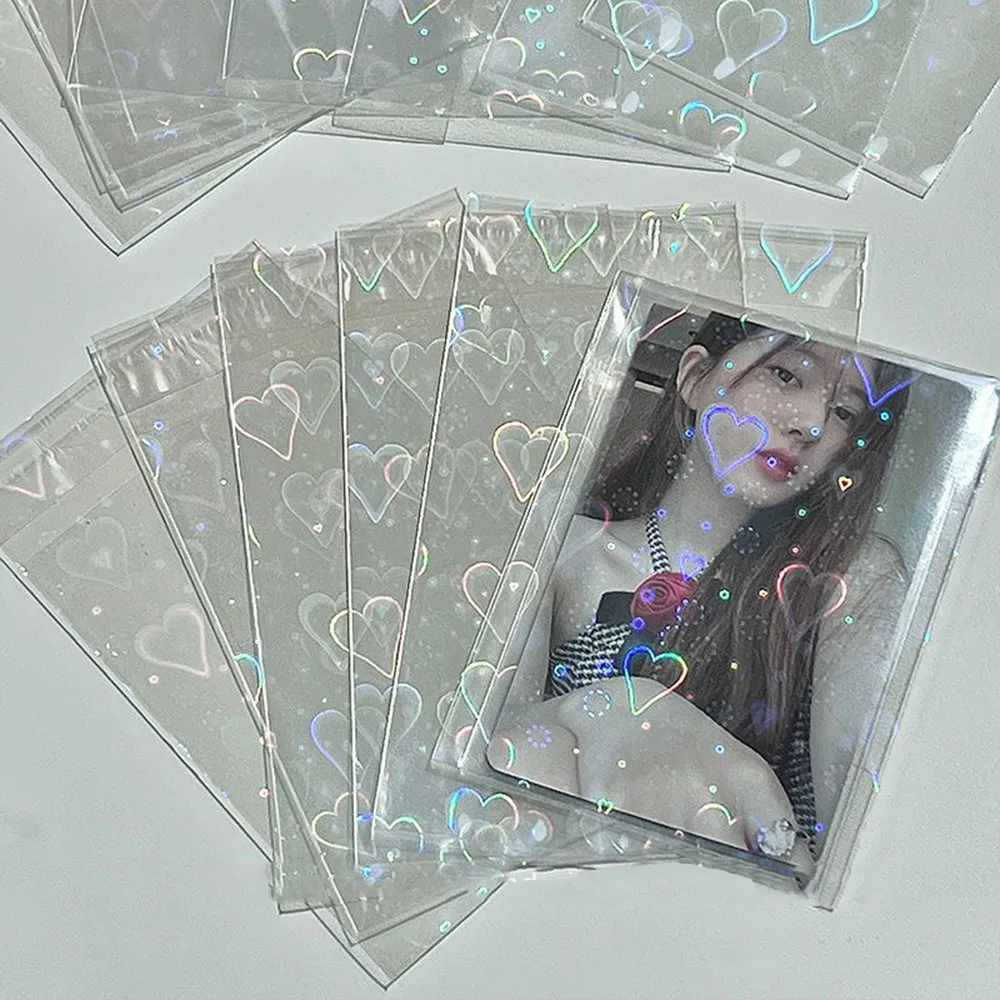 50Pcs Laser Self-adhesive Bag Transparent Plastic OPP Plastic Bag Flash Holographic Idol Cards Sleeves Film Candy Packaging