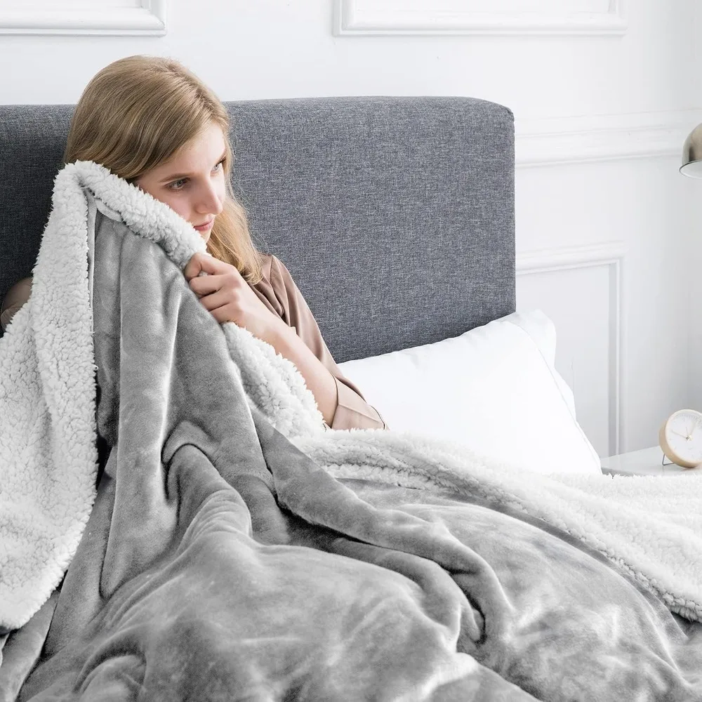 16 Pack Sherpa Throw Blankets 50x60 Silver Grey Bulk Soft Warm Cozy for Bed Couch Travel