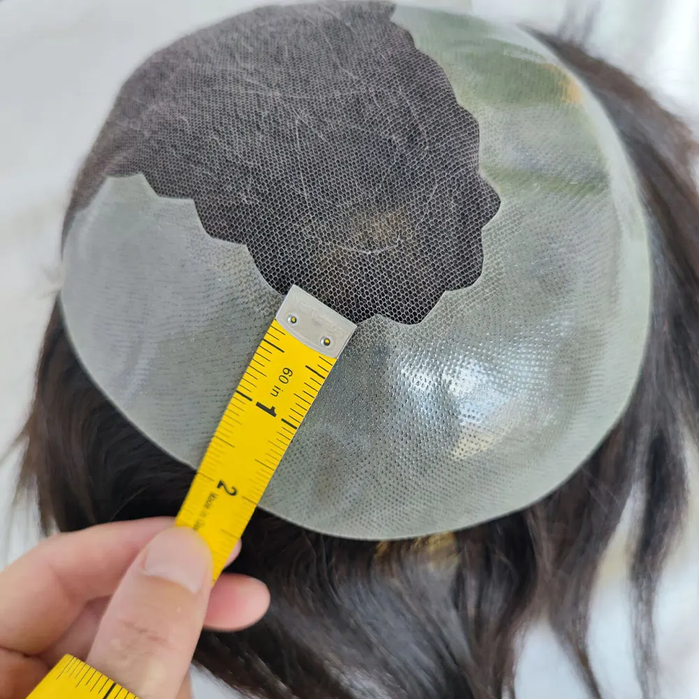 Q6 الدانتيل السويسري مع بو رجل شعر مستعار باروكة من شعر طبيعي نظام شعر ريمي هندي هيربيسي 2 #   اللون البني 6X9 بوصة