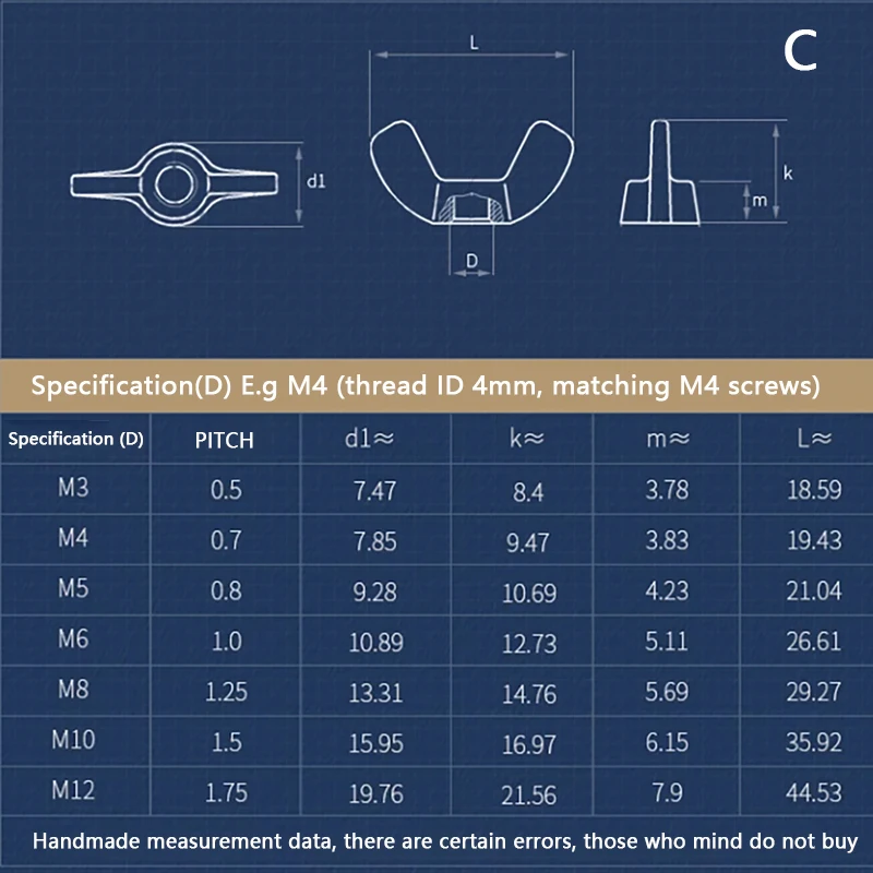 Leijiu 1 Stück SUS304 Edelstahl Flügelmuttern Handspannmutter M3 M4 M5 M6 M8 M10 bis M24 Schmetterlingsausführung/Großohr-Ausführung/Horn-Ausführung – Detail 6