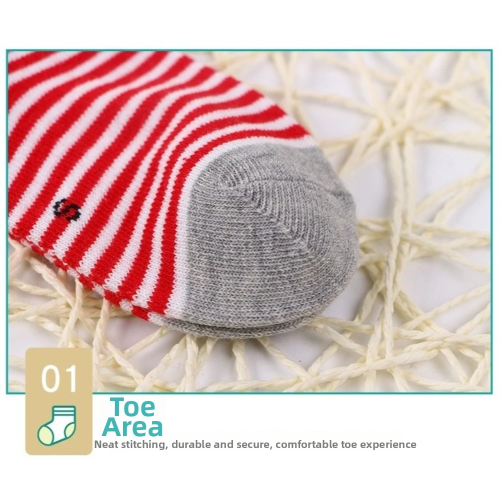 5 Pairs Classic Soft Cotton Toddler Socks Strips Spots Breathable Girls Boys Socks Autumn Winter Mid-calf Socks for 0-5 Years