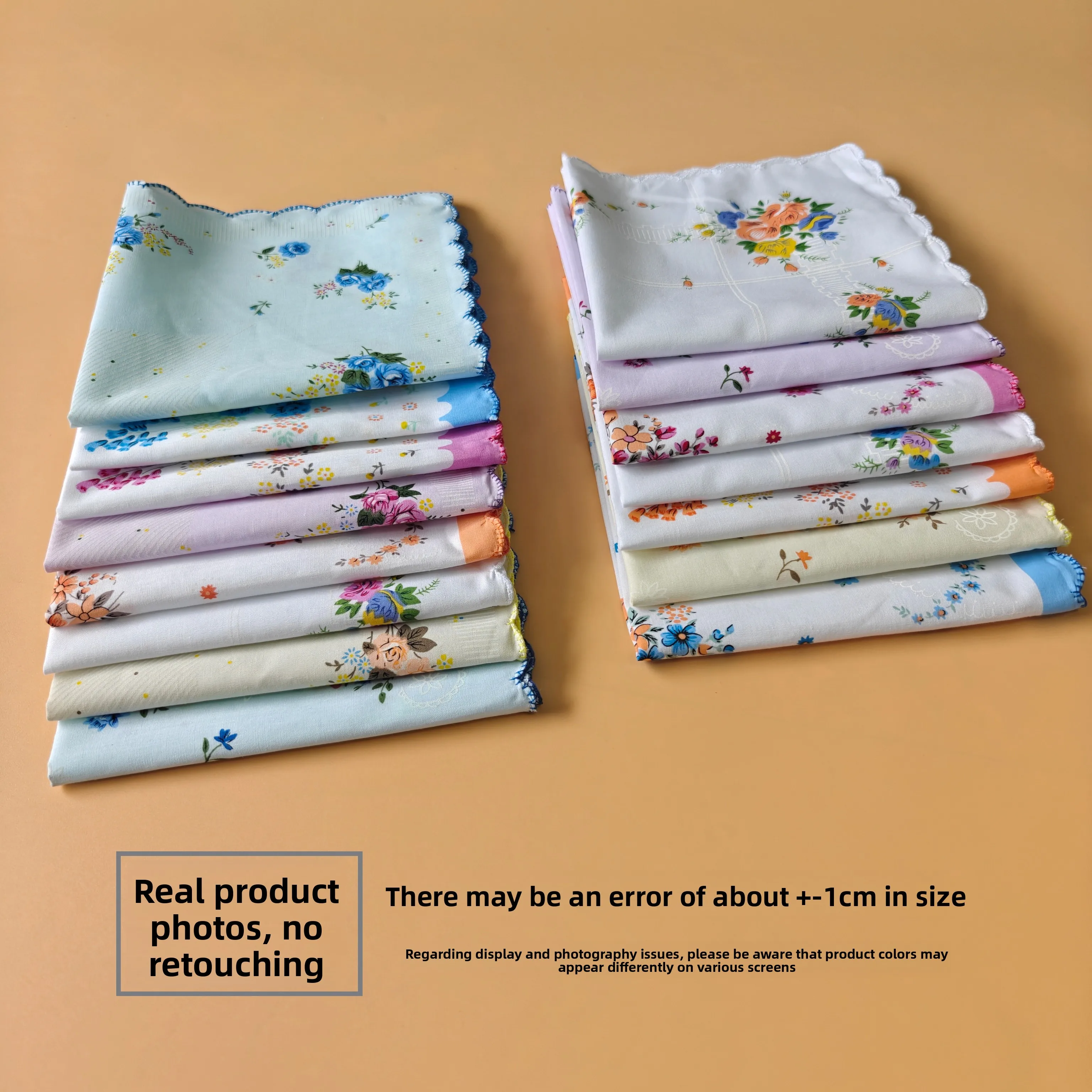 Thin 100 Percent Cashmere Vintage Floral Printed Scalloped Edge Ladies Handkerchiefs 29x29cm Soft Breathable Multi Color Multi