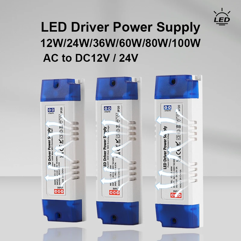 Transformator oświetleniowy LED DC12V 24V 12W 24W36W 60W 80W 100W Zasilacz sterownika LED Taśma świetlna LED Zasilacz AC 110V 240V