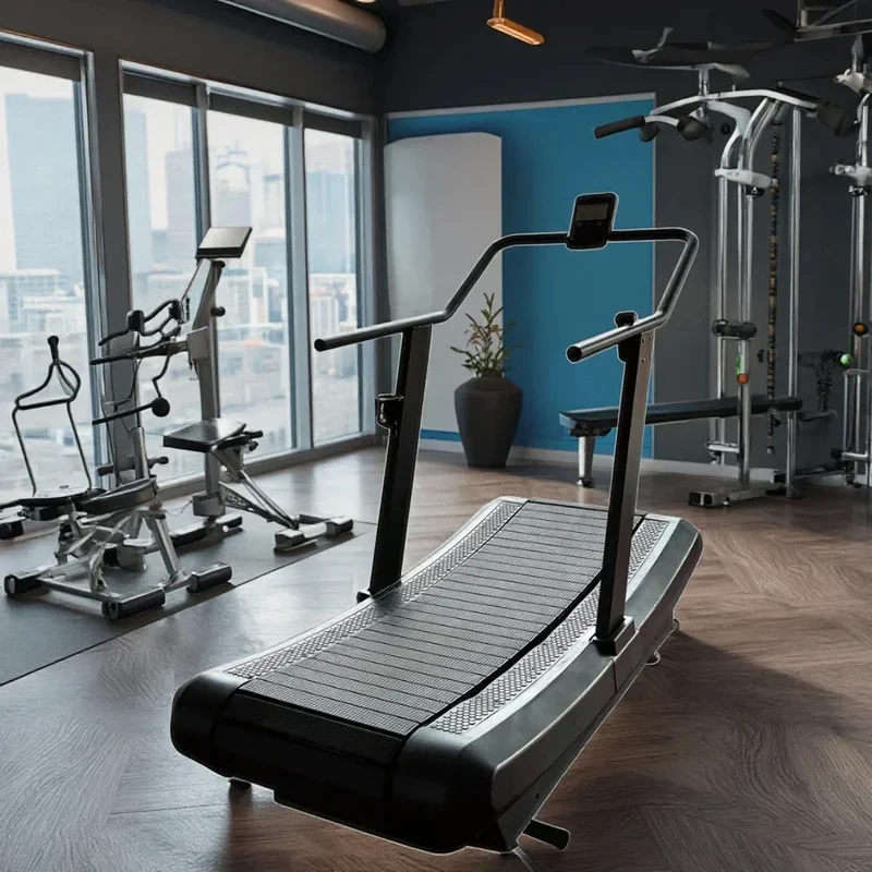 Commercial Gym Treadmill With Curved Tread LCD Display And Mechanical Driving Wing Cardio Exercise