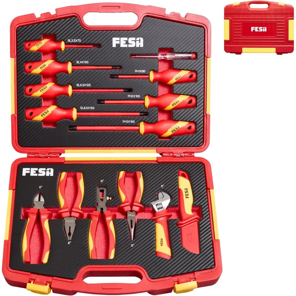 

Набор изолированных инструментов для электриков - 14 предметов, 1000В, включает 7 изолированных отверток, 1 тестер напряжения, 4 изолированных инструмента.