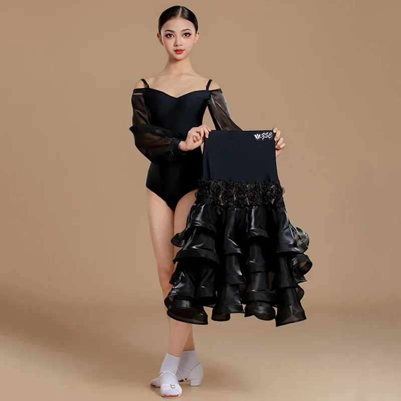 Modern Dance Dress for Kids Girls Chiffon Professional Standard Dancewear Bodysuit and Swing Skirt Performance Practice Costume