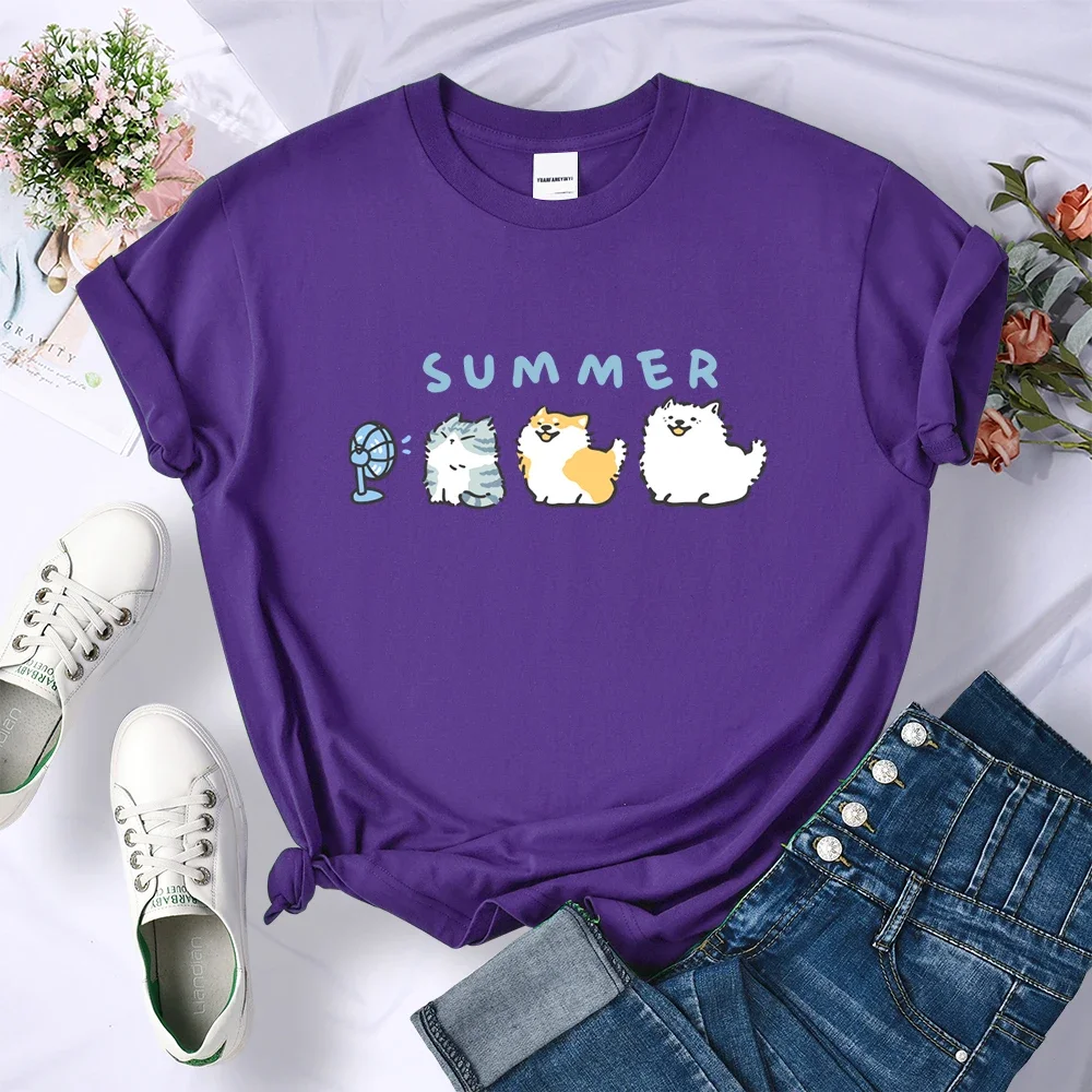 Women Soft Casual T-Shirt Breathable Street Top Summer Fashion Clothes Line The T Chai Dog Samo Blower Fan Printing Tee Shirts