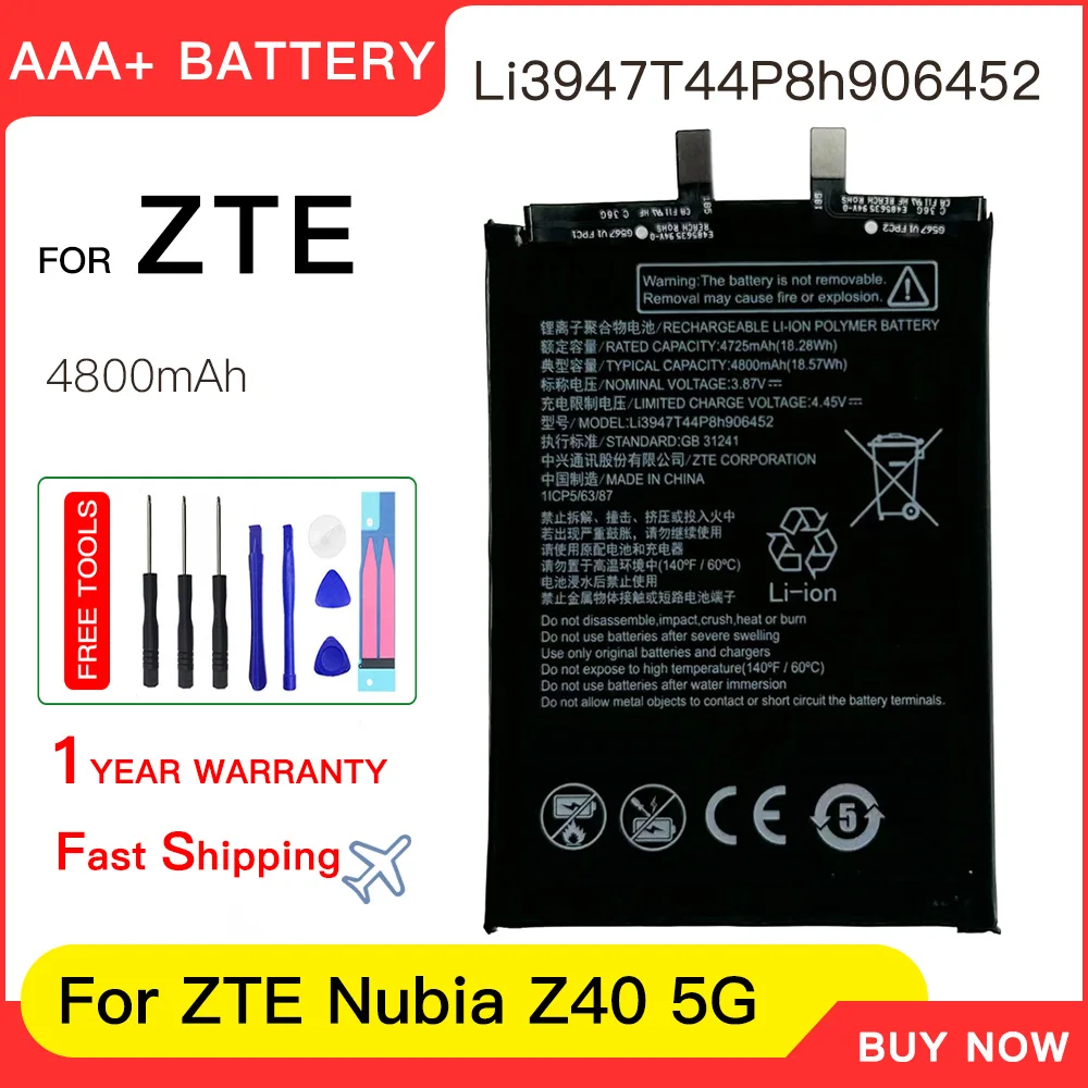 Genuine High Quality Li3947T44P8h906452 4800mAh For ZTE Nubia Z40 5G Mobile Phone Replacement Battery Batteria