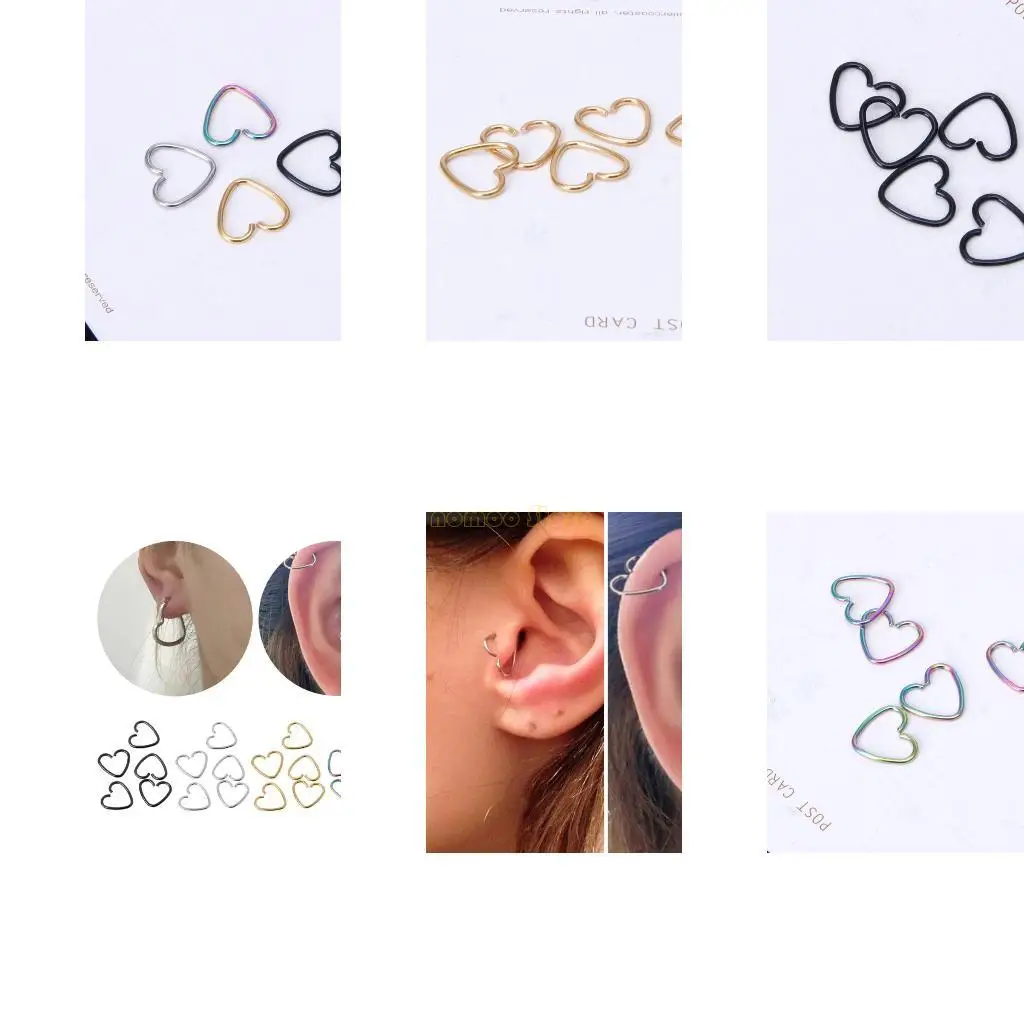 31BF Novelty Nose Ear Lip Heart Shaped Fake Tragus Hoop Earrings Gift
