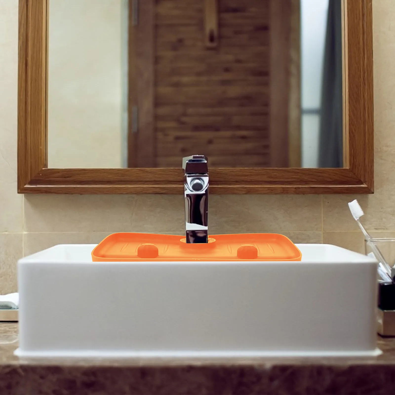 

Kitchen Faucet Splash Guard Draining Rack Anti-Splashing Mat Inclined Surface Storage Basket for Sponge Anti-Splashing Mat