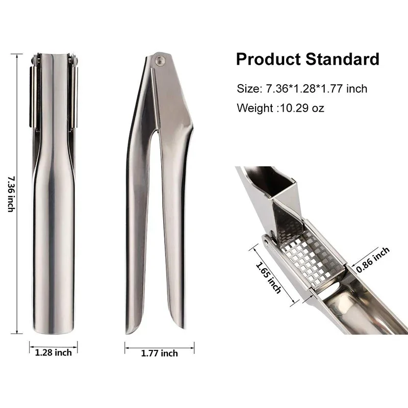 Garlic Press 304 Stainless Steel, Garlic Mincer with Square Hole - Rust Proof, Professional Garlic Crusher, Kitchen Tools