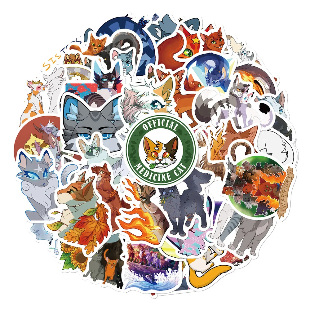 50PCS Cartoon Cute Warrior Cat Personality Creative Sticker Guitar Computer Refrigerator Car Waterproof Sticker