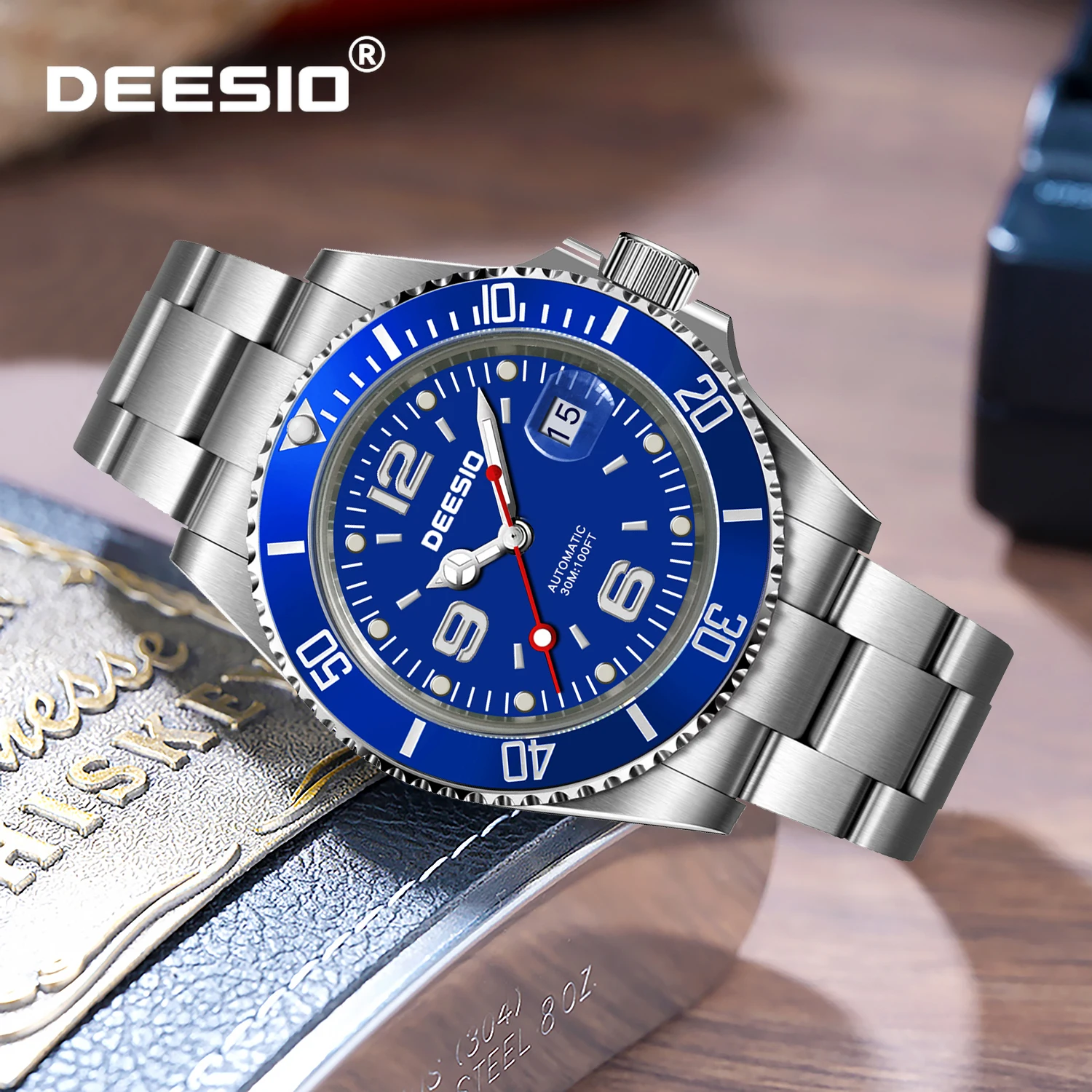 

Deesio Men's Automatic Skeleton Watch Business Dress Stainless Steel Sapphire Glass Date Water proof Luminous Hands Luxury Gifts
