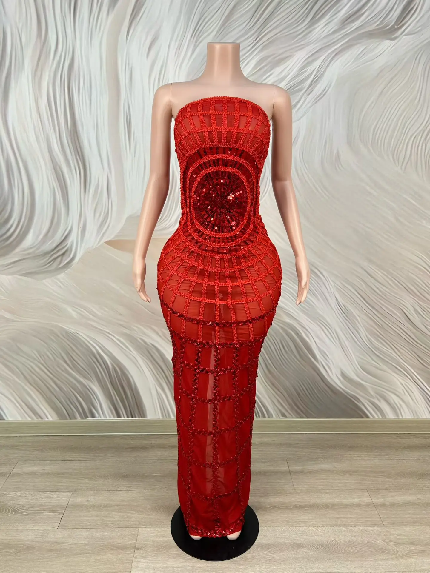 

Блестящее красное платье без бретелек с пайетками Douquan, сексуальное, прозрачное, из сетки, для женщин, вечернее, свадебное, на день рождения, коктейльное, для выпускного вечера