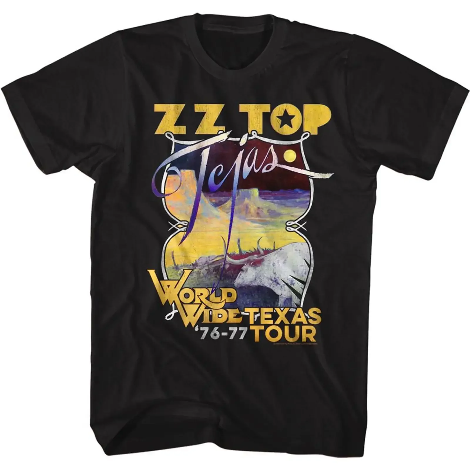 Camiseta Clásica Negra para Adulto ZZ Top Tejas Tour, Estilo Vintage Lavado, Ligeramente Elástica, Unisex, Streetwear Elegante para Hombre