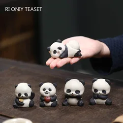 Chinese Yixing Lovely Purple Clay Tea Pet Handmade Panda Statue Tea Figurine Ornaments Crafts Tea Set Decor Accessories