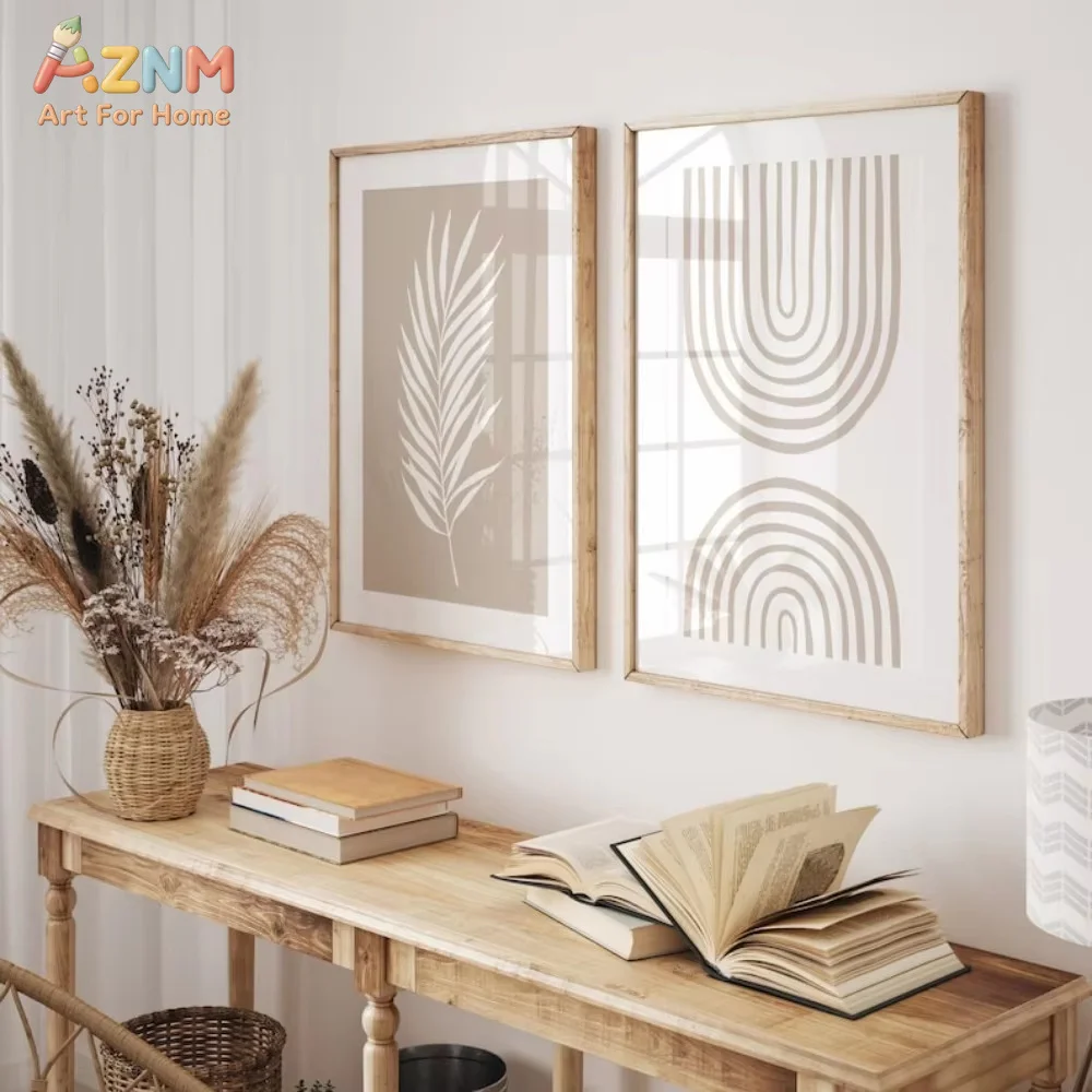 2 Stück beige Boho-Drucke, Boho-Kunstdrucke, neutrale Wandkunst, Palmblatt-Boho-Druck, Wohnzimmerwand, neutrale Wanddrucke