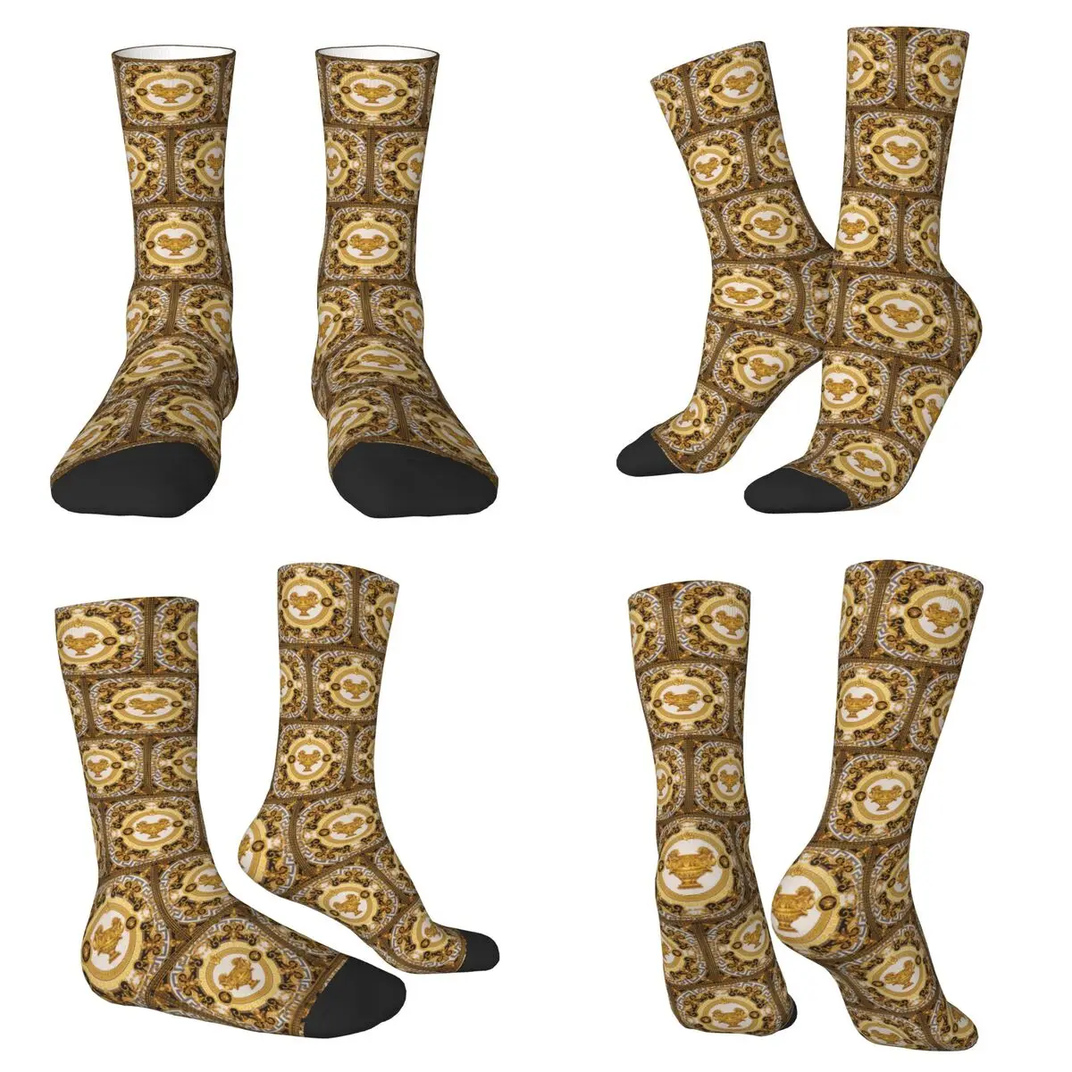 

Декоративные носки с золотым медальоном в стиле барокко, супер мягкие чулки в стиле Харадзюку, аксессуары, длинные носки для мужчин и женщин, рождественский подарок
