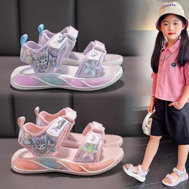 

Summer Soft-Sole Girls Children Sandals New Princess Kids Beach Shoes Comfort Sport Casual Size 26-37