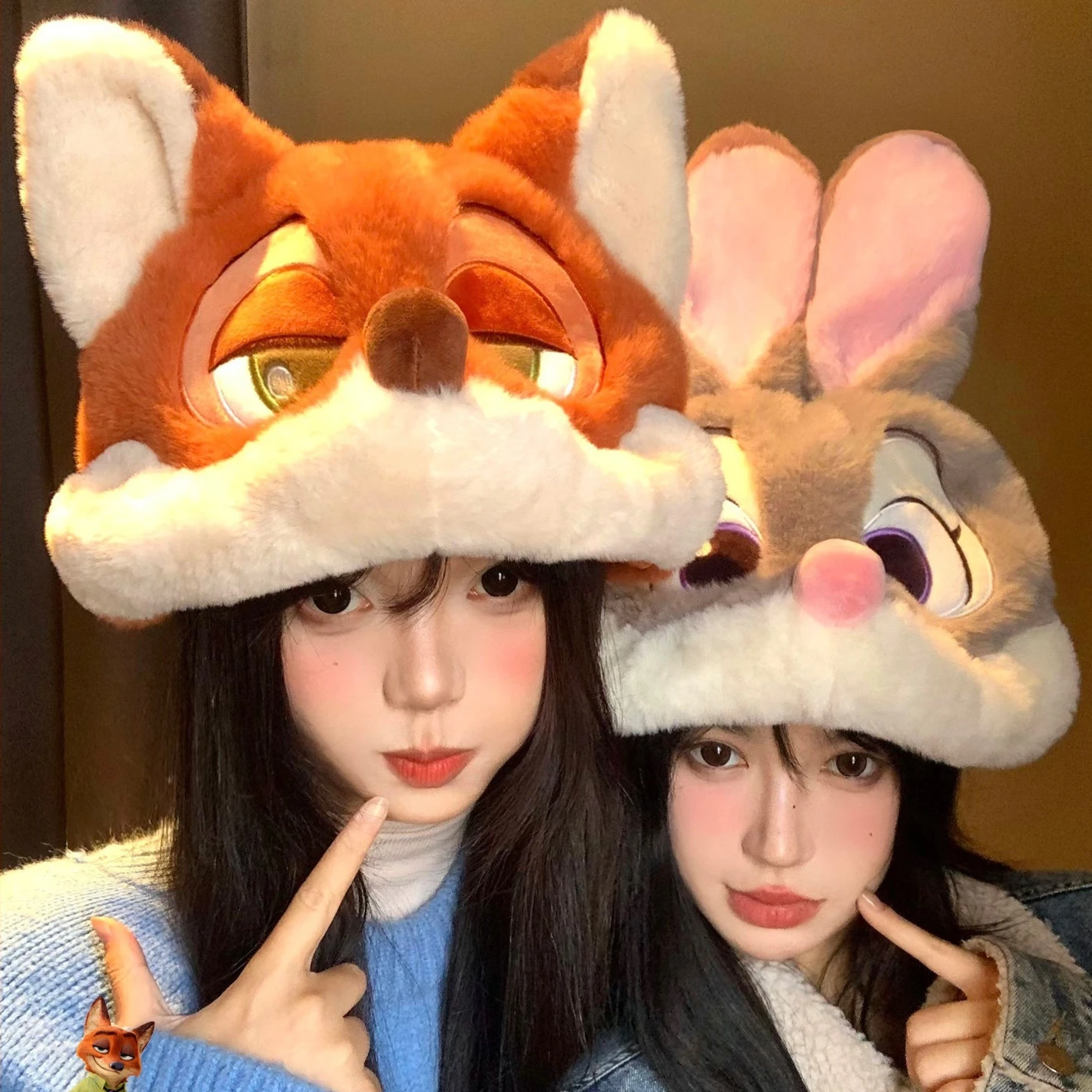 

Disney Judy Nick Plush Hat Cute Winter Warm Cartoon Figure Doll Soft Hat Anime Goods Mickey Big Ear Windproof Kawaii Couple Gift