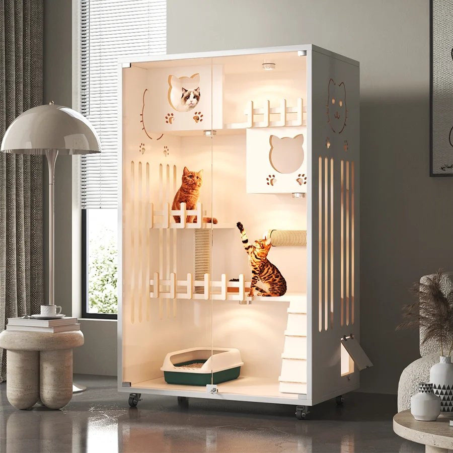 Cat Houses Multi Function Cat Cage Large Pet Furniture Solid Wood Cat Villa 90cm*60cm*155cm