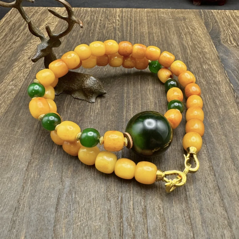 Natural Yak Necklace Five Blessings Tibetan Retro Sweater Chain Turquoise Sheep Horn Fish Bone Pattern Accessory