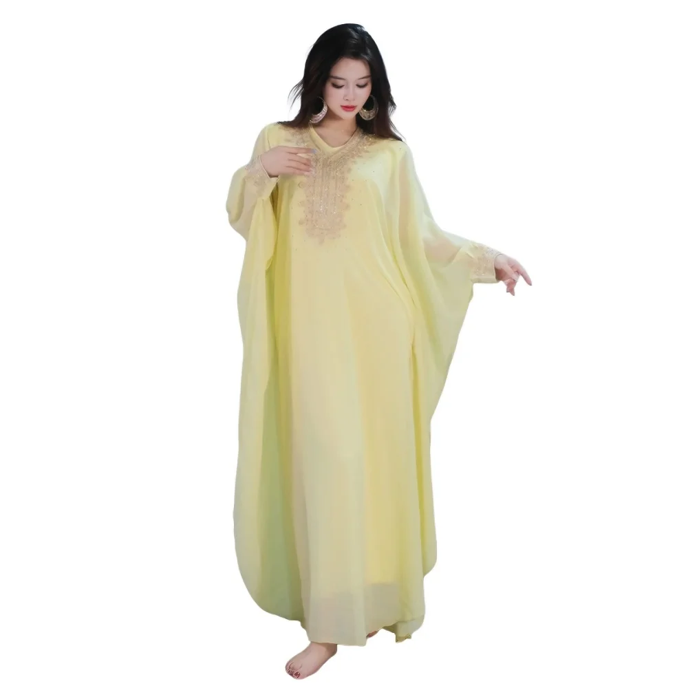 Khaleegi Dance Costume Set Chiffon Abaya Thobe with Inner Long Dress Saudi Gulf Belly Dance Performance Outfit for Women