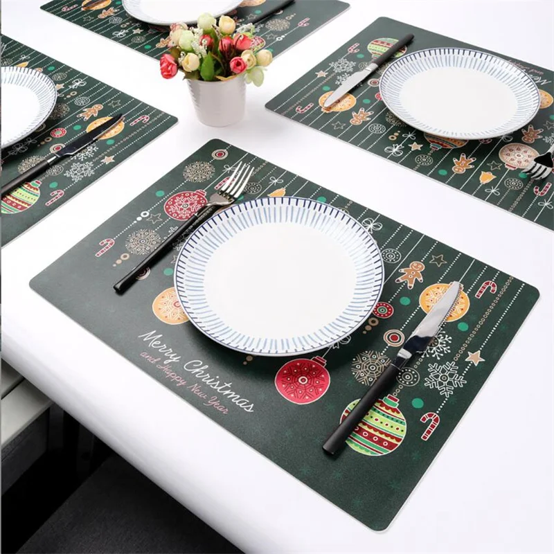 

Nordic Christmas Leather Placemat 30x45cm Waterproof Heat-Insulating PU Mat for Household And Restaurant Table Pad Simple Design