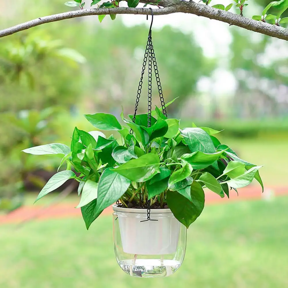 1 Set Hanging Flowerpot With Chain Transparent Shell Self-absorbing Water Plant Pots Flowerpots Gardening Decoration Vase Home