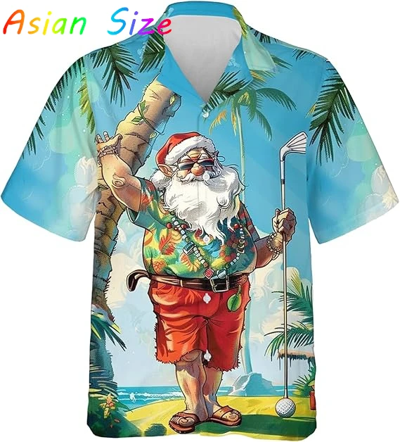 2026 Trendy Cool Fashion Santa Shirts Beach Party 3d Print Hawaiian Shirt Unisex Short Sleeve Merry Christmas Blouse Lapel Shirt