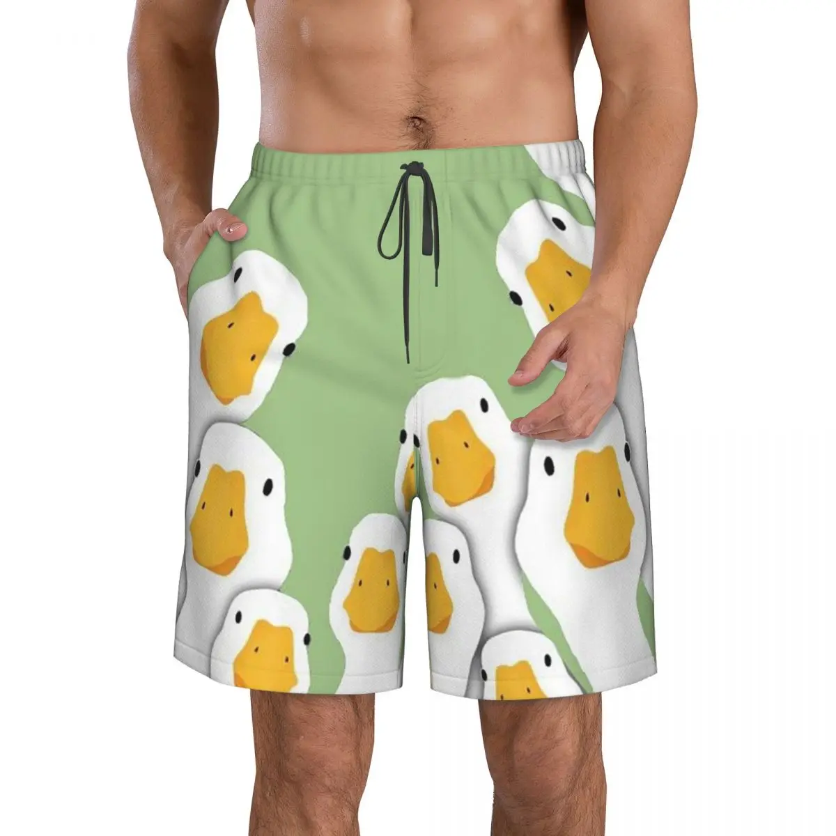 Cartoon Popular Goose Animal Trunks Beach Board Shorts Casual Quick Dry Swim Summer Men Pants