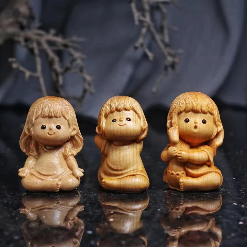 Home Decoration Yoga Girls Car Home Statuette Figurines Decorative Pure Wood Products Wood Carvings Office Desk Accessories