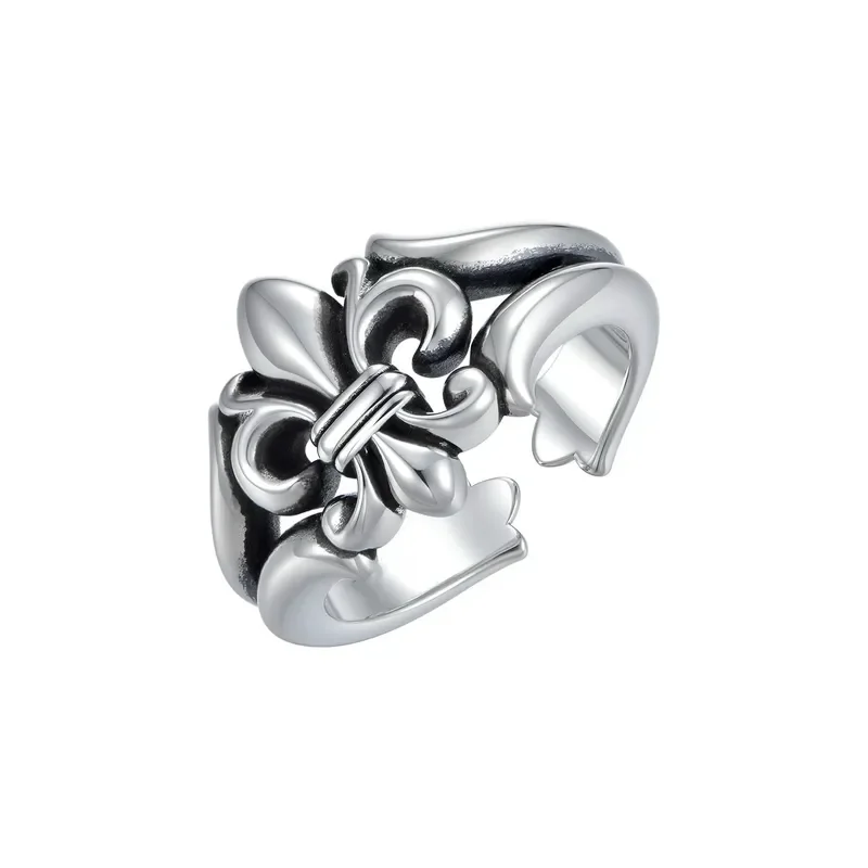 Retro Iris Ring Men Trendy Cold Wind Cross Flower Ring Fashion Versatile Advanced Sense Open Adjustable Ring for Male