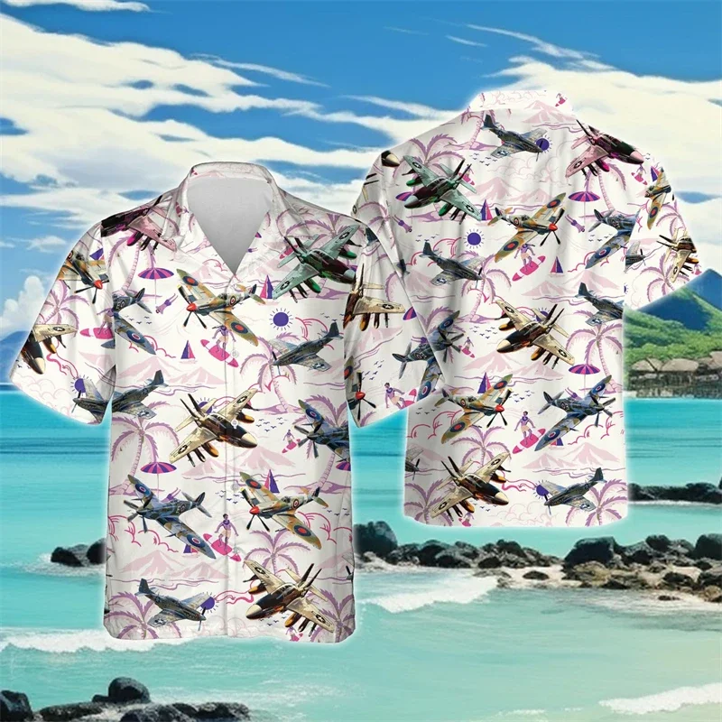 هاواي طائرة الطيران ثلاثية الأبعاد مطبوعة قمصان الشاطئ عادية الطيار قميص للرجال الملابس موضة Aircarft التلبيب بلوزة مقاتلة القمم #6