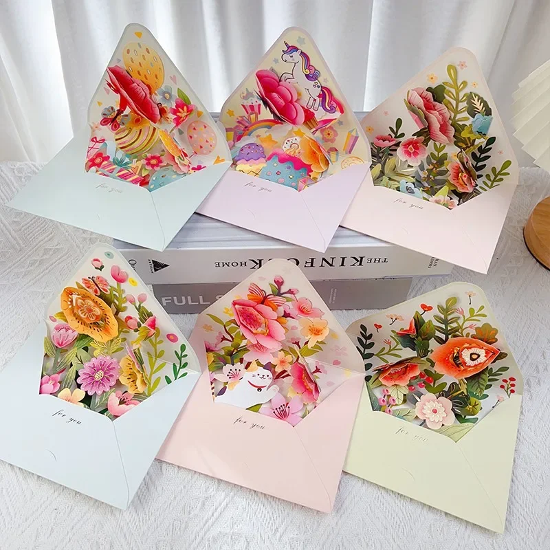 Ensemble de cartes de vministériels x pop-up 3D, carte postale, fleur romantique, carte d'anniversaire et de Noël, décor de fête de mariage, cartes cadeaux créatives, 5 pièces