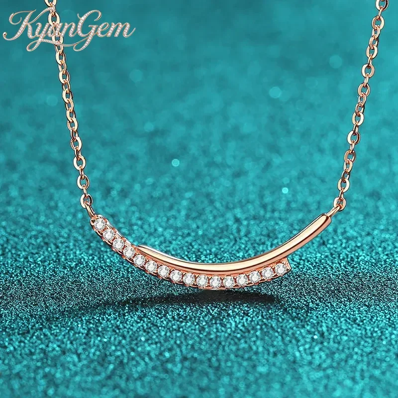 KyanGem 18K Gold Inlaid Moissanite Ladies' Smiling Diamond Thread Chain, Simple High-end Champagne Gold Collarbone Chain