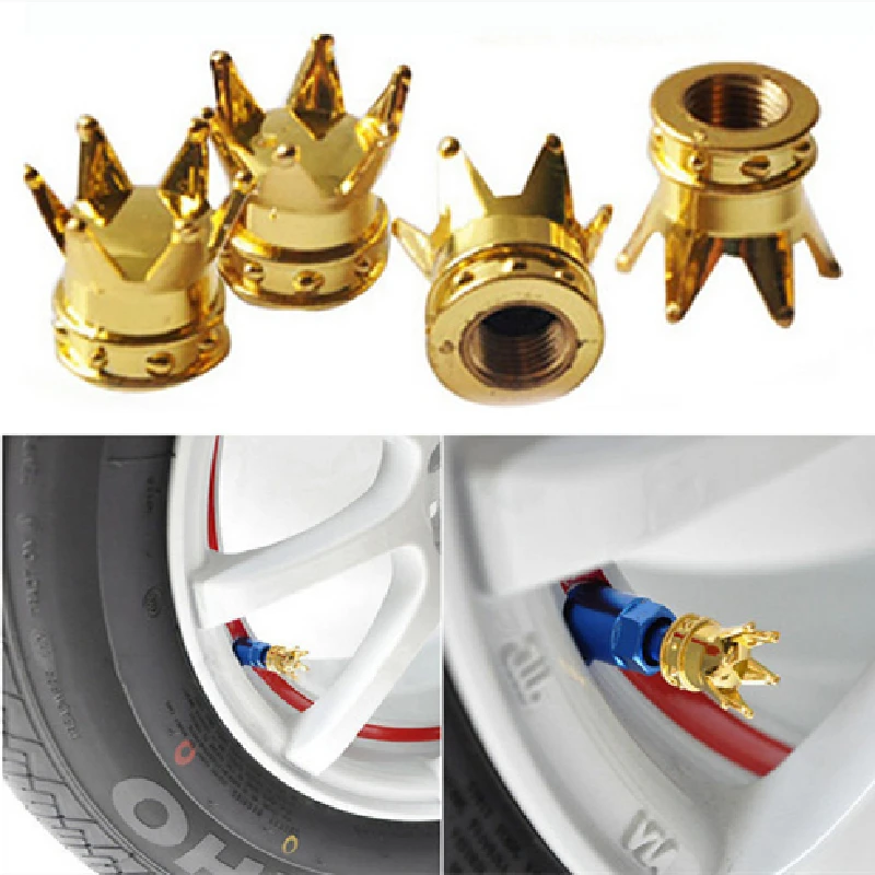 

4pcs/lot Bicycle Tire Valve Caps Universal Dustproof Gold Crown Tyre Wheel Stem Air Valve Caps Tire Auto Truck Bike Accessories