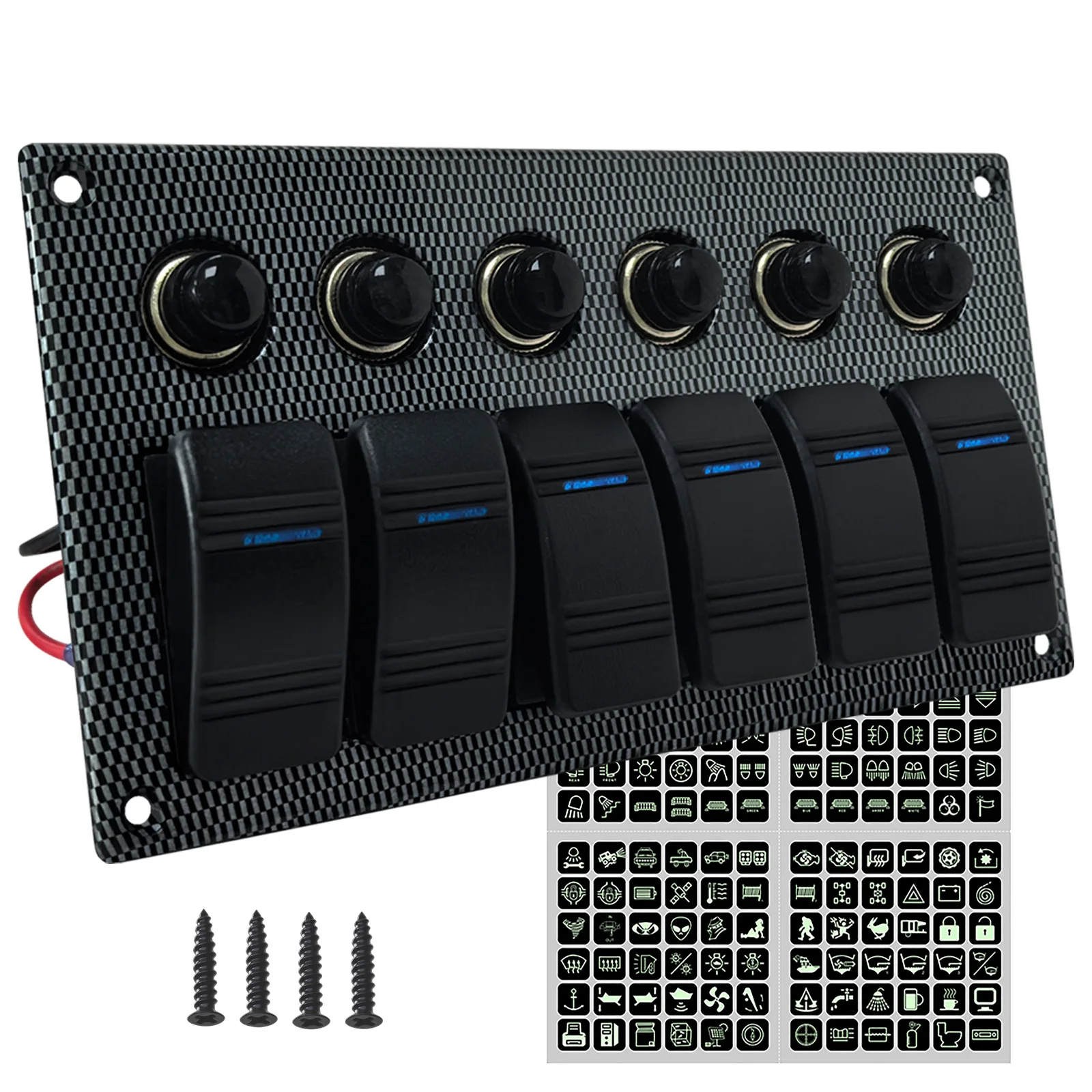 6Gang Marine Boat Rocker Switch Panel With Circuit Breakers LED Switch Panel 12V 24V for Boat RV Camper Truck Accessories