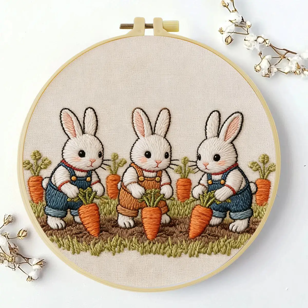 1 Stück 20X20CM/15X15CM 7,87/6,3 Zoll Tier - Hase Stickerei Starter-Kit DIY-Kit DIY-Stickerei-Set Handarbeiten Heimdekoration – Detail 2