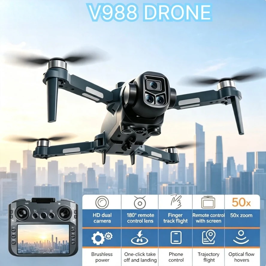 Original V988 Foldable GPS Drone 8K HD Camera 5G WiFi FPV Large Screen Remote Control Brushless RC Aerial Photography Quadcopter