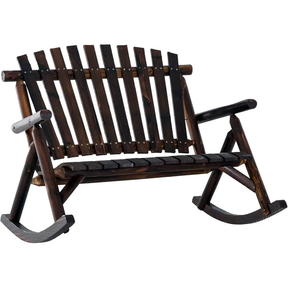 

Двухместное деревянное кресло-качалка в деревенском стиле с решетчатым дизайном, высокой спинкой и подлокотниками для уличных террас и садов, карбонизированное дерево F