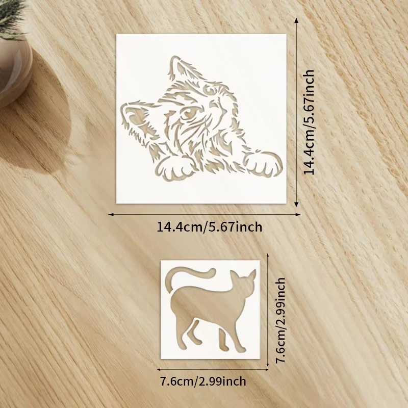 12-Piece Set of Cute Cat Series Graffiti Stencils, Reusable DIY Cat Multi-Pattern Painting Hollow Decorative Stencils