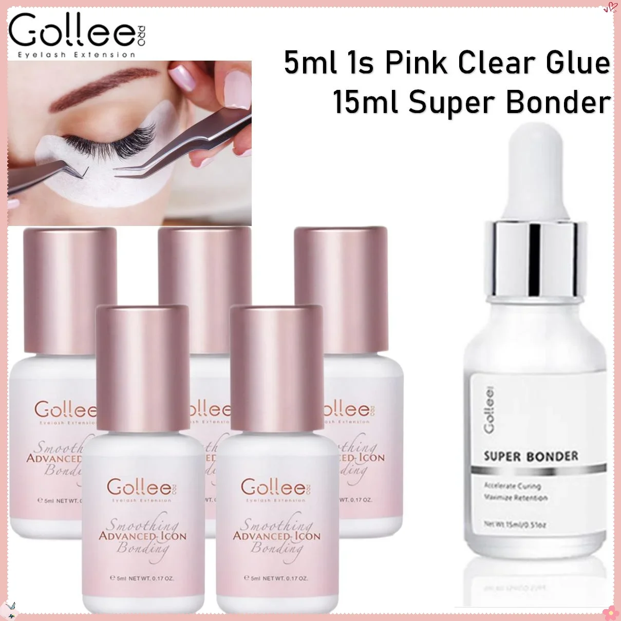 Gollee 5PCS Lash Glue Jelly Powder Glue 5ml Eyelash Extension Supplies Makeup Tools Bonder accelerator Lash Super Bonder Lash