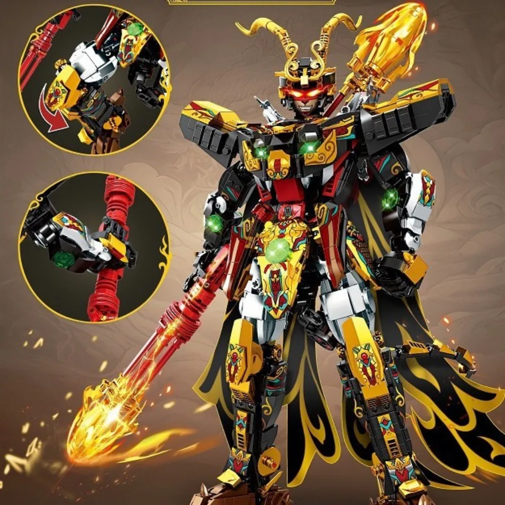 2 in 1 Black Goku Building BlocksJourney West Mythological Shape-shifting Robot Monkey King Warrior Mech Toy Boy Gift