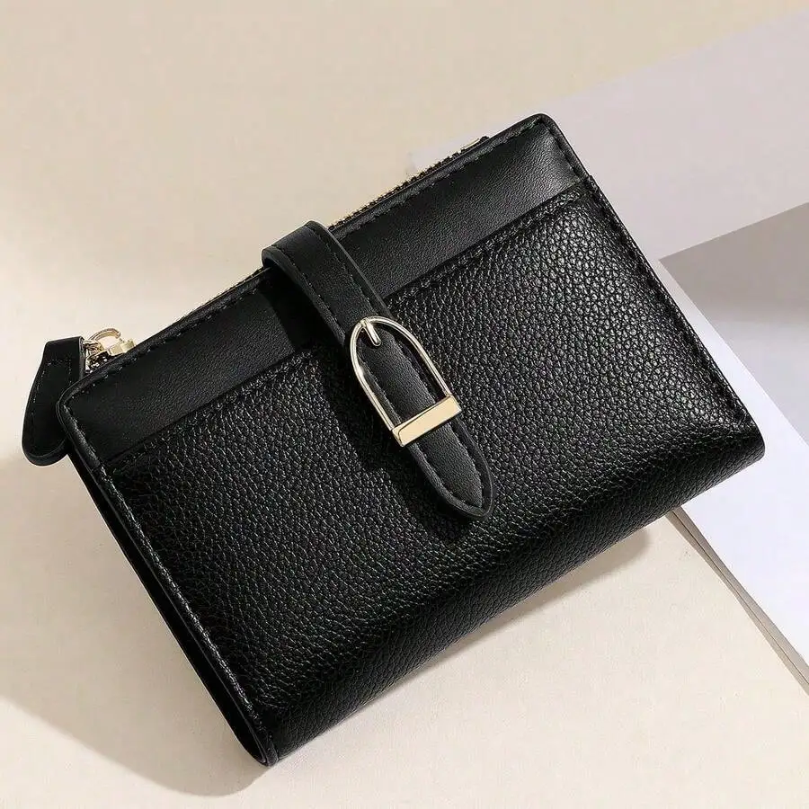 

Women's High-End Patchwork PU Leather Bifold Wallet Minimalist Snap Closure Card Holder Vintage Small Coin Purse Short Wallet