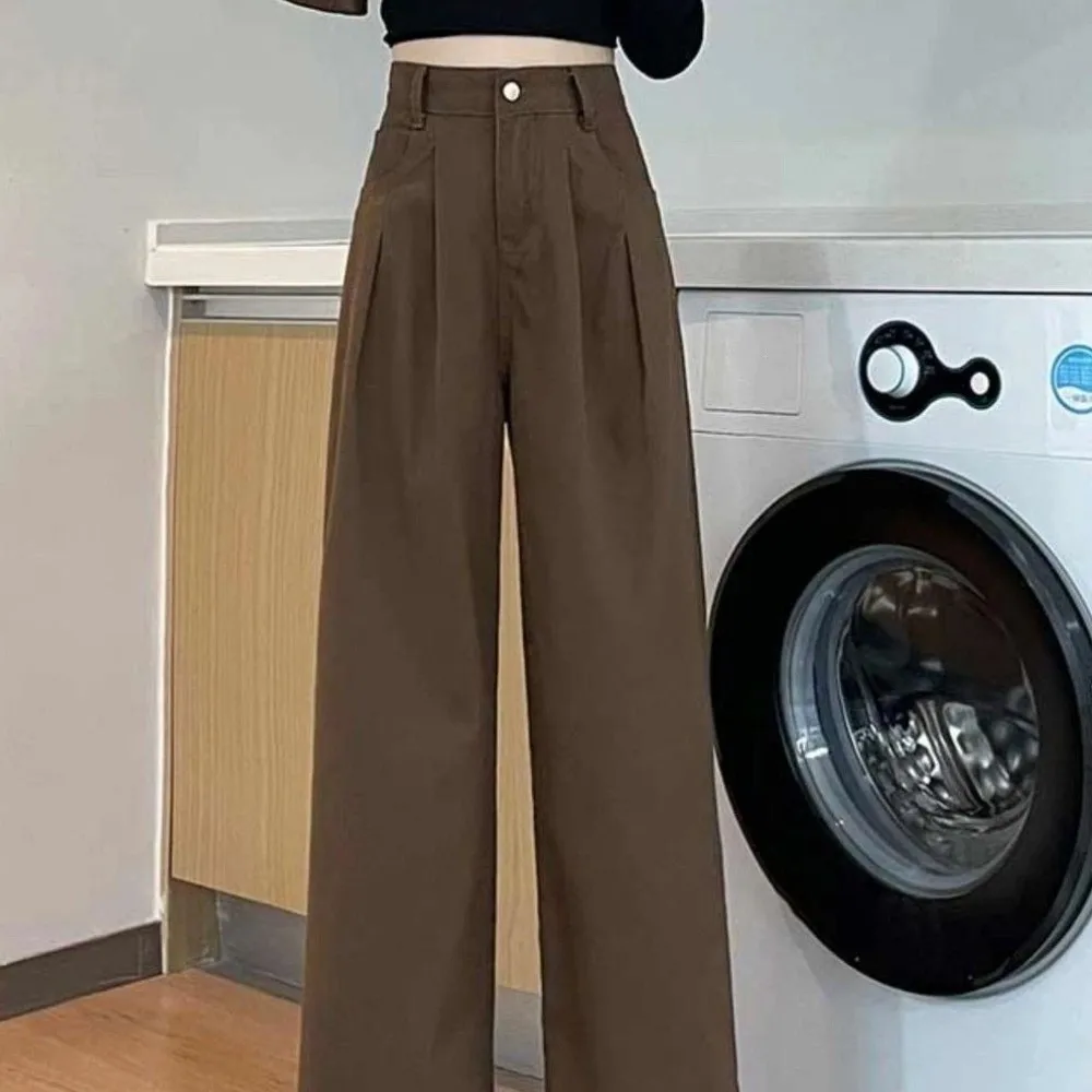 

Simple Baggy Korean Long Pants Straight Leg Casual Wide Leg Trousers Loose Ins Style Coffee Suit Pants Girls