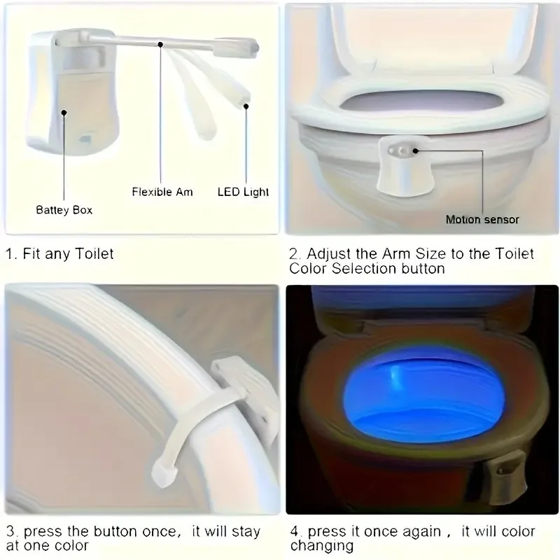 16-Farbig Wechselbares LED-Bewegungssensor-Toilettenlicht Intelligente Beleuchtung für Badezimmer Modernes Badezimmerzubehör Einfache Beleuchtung – Detail 9