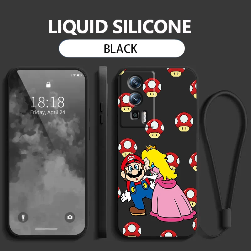 S-Supers M-Marios Cartoon Liquid Left Rope For Xiaomi Redmi 13C 12 12C K60 A1 K50 11 K40 10C 10 9A 9AT 9T 9C 5G Back Phone Case