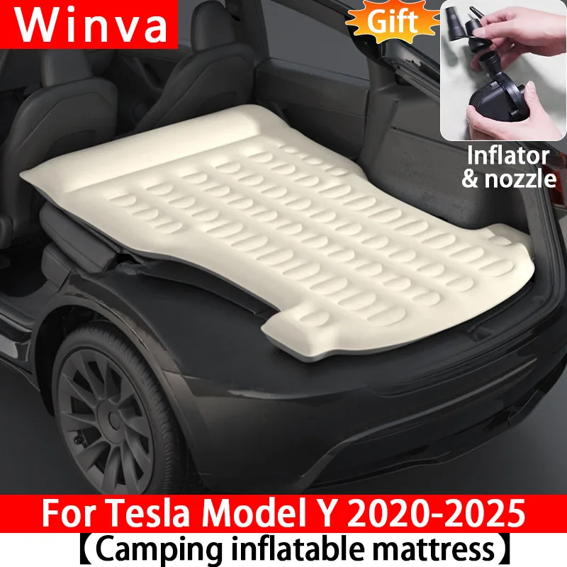 

For Tesla Model Y 2020-2025 Portable Inflatable Mattress Memory Foam Outdoor Camping Flocking Surface With Air Pump Accessories